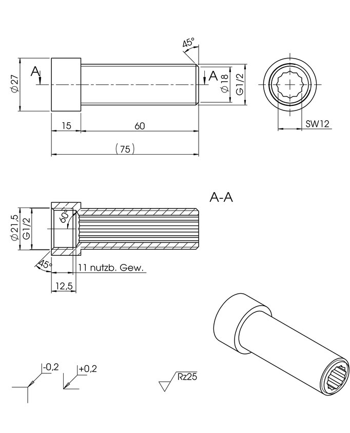 Universal Hahnverlängerung Typ II – 60 mm – sth – sanitär technik handel  für Universal S-Anschluss & Universal Hahnverlängerung